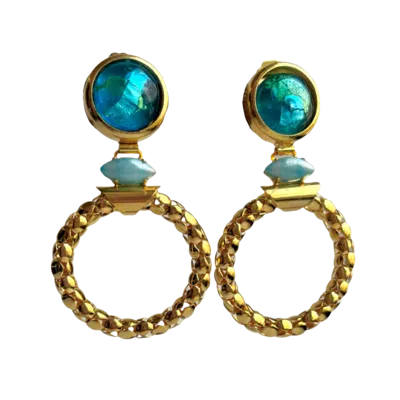 Laura Gray Women's Blue Glass Gold Hoop Clip Earrings