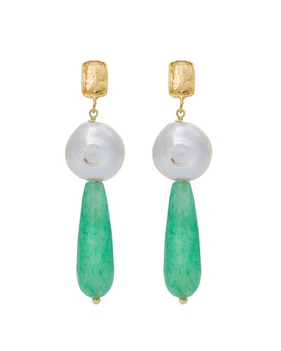 Kybele Studio Women's Gold / Green / White Verdant Bliss Earrings With Aventurine & Pearls In Multi