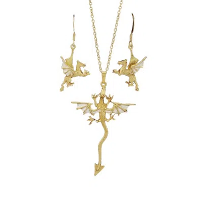 Simon Kemp Jewellers Women's Dragon Necklace With Matching Earrings Eighteen Gold On Silver