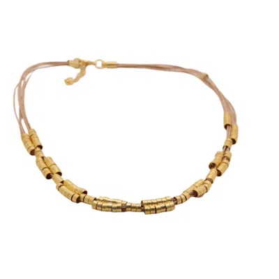 Nart Nature Making Art Women's Neutrals / Gold The Pleated Buriti Natural Fiber Necklace
