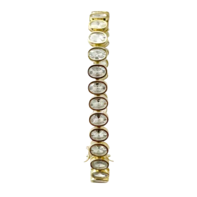 Laura Gray Women's White Gold Plate Sterling Oval Crystal Tennis Bracelet