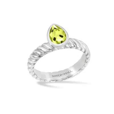 Dower & Hall Women's Silver / Green Peridot Pear Twist Twinkle Ring In Sterling Silver
