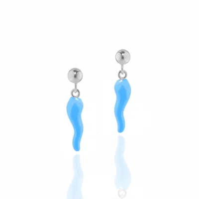 Unaloe Women's Silver / Blue Silver And Sky Blue Enamel Cornicello Earrings – Italian Handmade Good Luck Ch