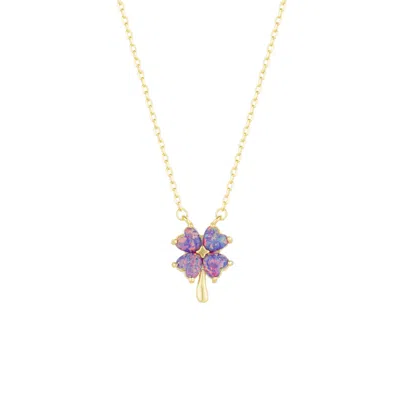 Spero London Purple Opal Four Leaf Clover Sterling Silver Necklace