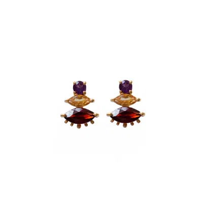 Mirabelle Jewellery Women's Gold / Red Trinity Garnet, Citrine & Amethyst On Vermeil Studs