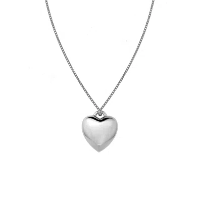 Outofoffice Women's Silver Puffed Heart Charm Necklace Love Valentines Day Pendant Chain