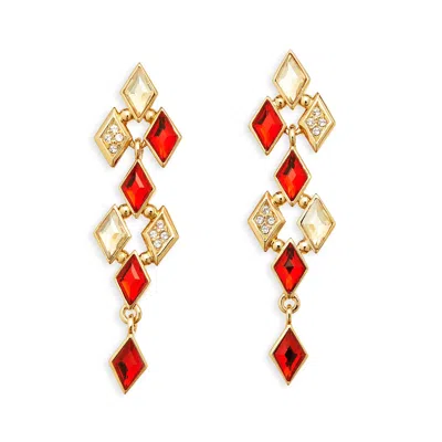 Grossé Women's Gold / Red Light Siam Red, Clear & Golden Shadow Crystal Statement Drop Earrings, Series Gli