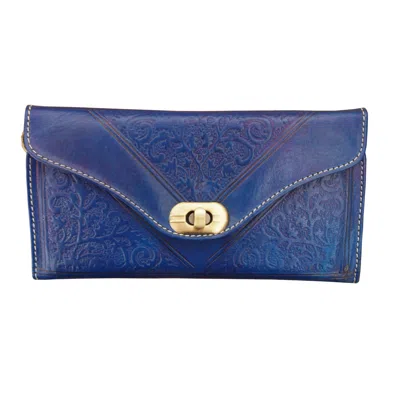 Berber Leather Women's Leather Tri-fold Purse Blue