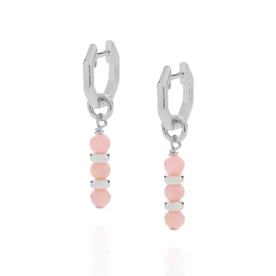 Nellou Jewellery Women's Pink / Purple / Silver Linear Huggie Birthstone Earrings October Sterling Silver - Pink Opal