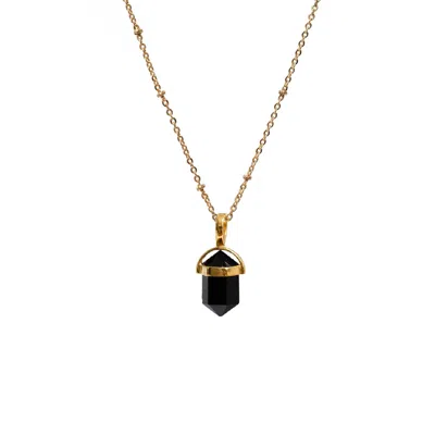 Mirabelle Jewellery Women's Gold / Black Black Onyx Double Mini Point Bridge Set On Short Satellite Chain