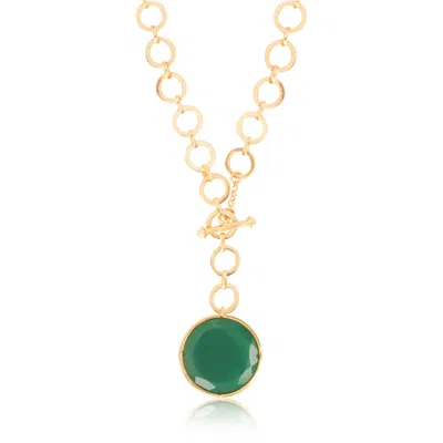 Lila Rasa Women's Gold / Green Emerald Green Crystal Pendant With Loop Chain & T-lock Closure