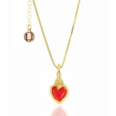 Unaloe Women's Gold / Red Gold-plated  Necklace With Red Heart Pendant