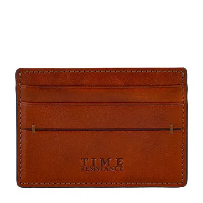 Time Resistance Brown Womens Cognac Leather Credit Card Case Business Card Case - Fireflies