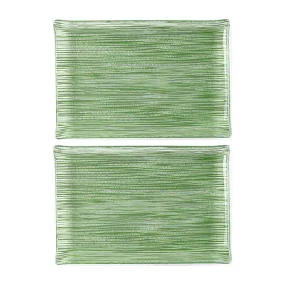 Turgla Home Glass Dinnerware Rectangular Green Glass Plate Set Of Two