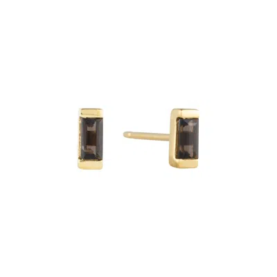 Beyjou Women's Brown / Gold Mini Baguette Earrings - Smoky Quartz