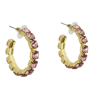 Laura Gray Women's Pink / Purple Pink Crystal Hoop Earrings