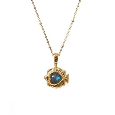 Mirabelle Jewellery Women's Green / Blue Angel Fish Charm With Labradorite Cabochon On Short Satellite Chain In Multi