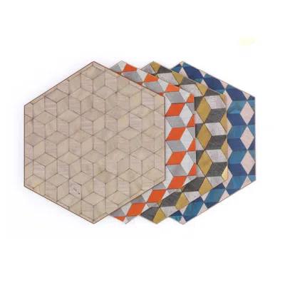 E. Inder Designs Yellow / Orange / Blue Small Place Mats In Mixed Colours. Set Of Four. Hexagonal. Please Measure Bef