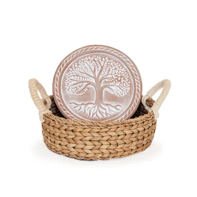 Korissa Neutrals Bread Warmer & Wicker Basket - Tree Of Life Round