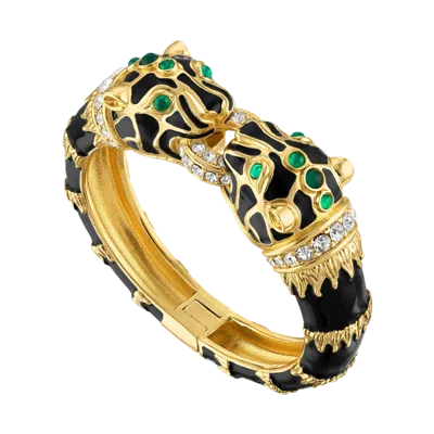 Laura Gray Women's Black Enamel Double Panther Bracelet