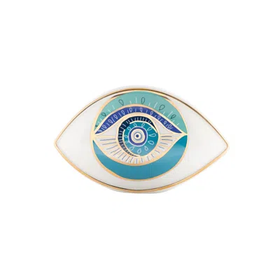 Karma And Luck Blue / White / Gold Protected With Positivity - Evil Eye Ceramic Wall Blessing