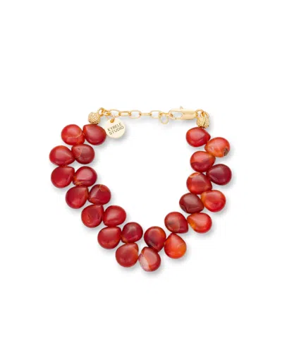 Kybele Studio Women's Gold / Brown / Red Crimson Flame Bracelet With Agate