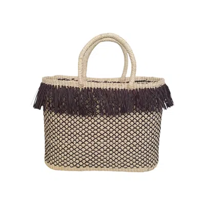 Shamuk Women's Black / White Toquilla Straw Handbag With Latticework
