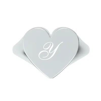 Unaloe Women's Custom Heart Shaped Chevalier Ring In Sterling Silver With -y- Initial