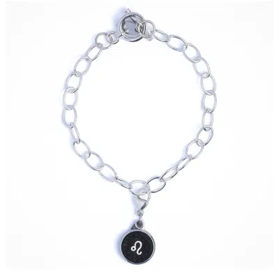 N'damus London Women's Silver / Black Leo Zodiac Sterling Silver & Leather Curb Bracelet