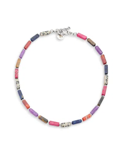 Kybele Studio Women's Silver Color Harmony Necklace With Tiger Eye, Amethyst, Lapis Lazuli, Red Agate, Dalmatian J