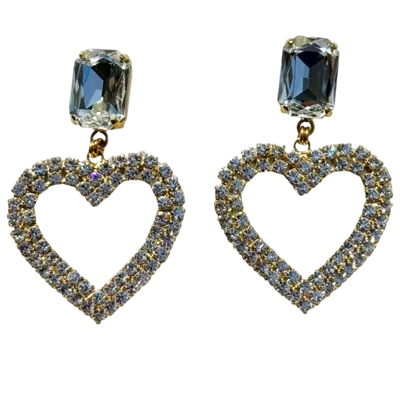Laura Gray Women's White Diamond Crystal Heart Earrings