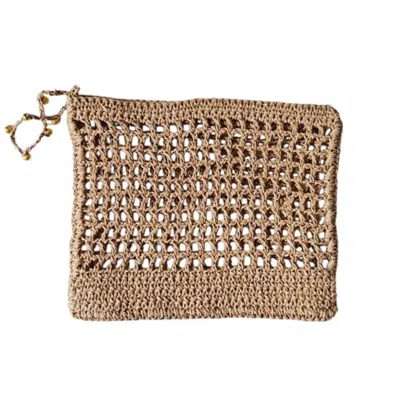 Springmoonatelier Women's Neutrals Cream Raffia Mesh Clutch With Beaded Handle