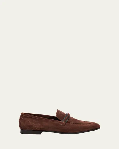 Brunello Cucinelli Suede Monili Strap Slip-on Loafers In Burgundy