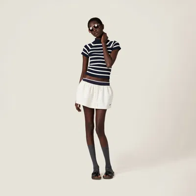 Miu Miu Striped Mock Turtleneck Sweater In Black