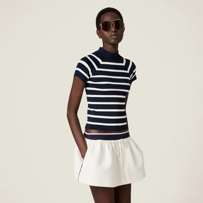 Miu Miu Striped Mock Turtleneck Sweater In Black