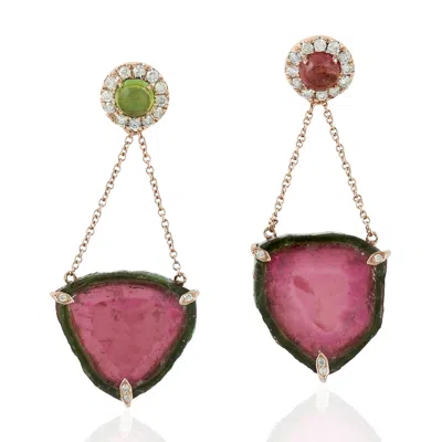 Artisan Women's Multi Tourmaline & Melon Tourmaline Diamond Dangle Earrings In Rose Gold
