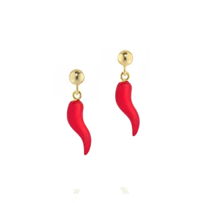 Unaloe Women's Gold / Red Silver Earrings With Gold-plated Red Horn Pendant In Multi