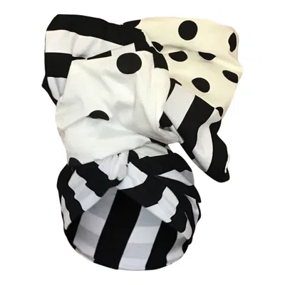 Romer Millinery Women's Black / White Twisturban Turban In Upcycled Dots & Stripes Combo One Of A Kind