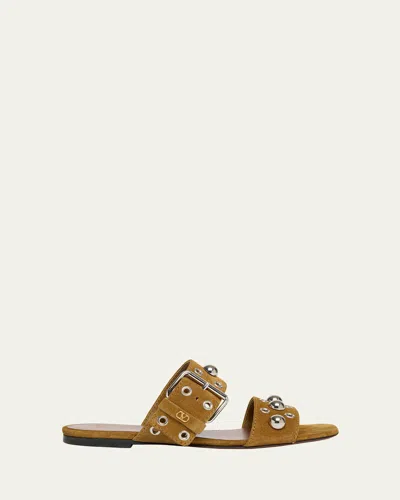 Valentino Garavani Valentino Nellcote Stud-embellished Suede Sliders In Brown