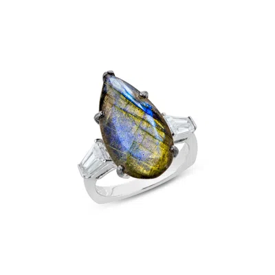 Sally Skoufis Women's Black / Green / Silver Visionary Ring With Labradorite In Sterling Silver In Multi