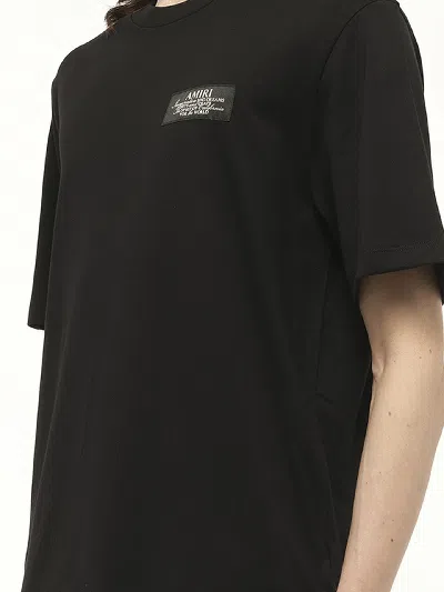 Amiri Black Crewneck T-shirt With Logo Patch On The Front And Maxi Logo Print On The Rear