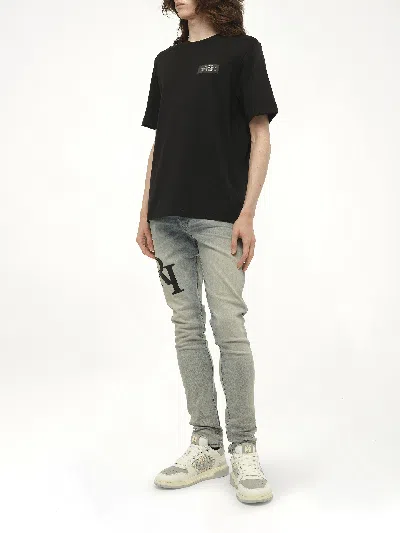 Amiri Black Crewneck T-shirt With Logo Patch On The Front And Maxi Logo Print On The Rear