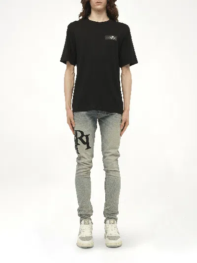 Amiri Black Crewneck T-shirt With Logo Patch On The Front And Maxi Logo Print On The Rear