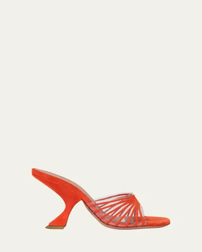 Amina Muaddi Mookie Suede Pvc Comma-heel Mules In Red