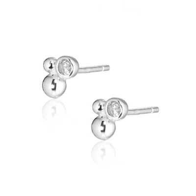 Alura Copenhagen Jewellery Women's Silver / White Eclipse Earstuds With Two Goldball & Faceted Cubic Zircon Silver