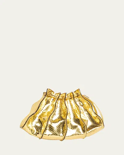Ulla Johnson Adria Mini Pleated Wave Metallic Snake-print Crossbody Bag