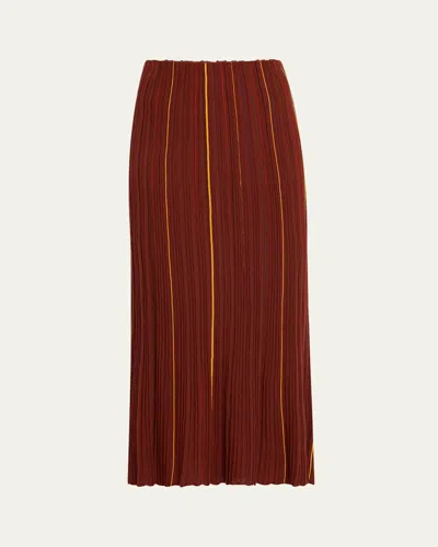 Gabriela Hearst Celeano Pinstripe Knit Midi Skirt Burnt Sienna Merino Wool In Brown