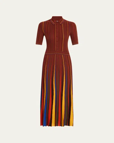 Gabriela Hearst Calypso Pinstripe Knit Midi Dress Burnt Sienna Merino Wool In Burgundy
