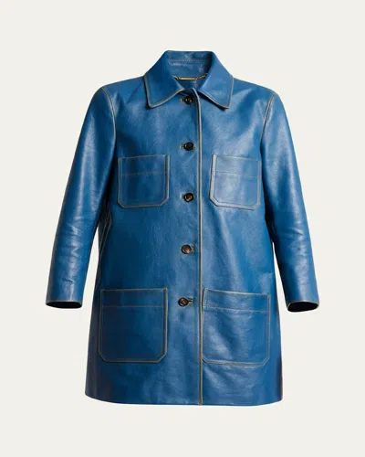 Chloé Leather Bracelet-sleeve Car Coat In Black