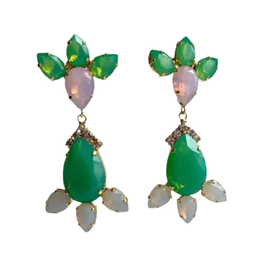 Laura Gray Women's Green & Pink Crystal  Statement Post Earrings